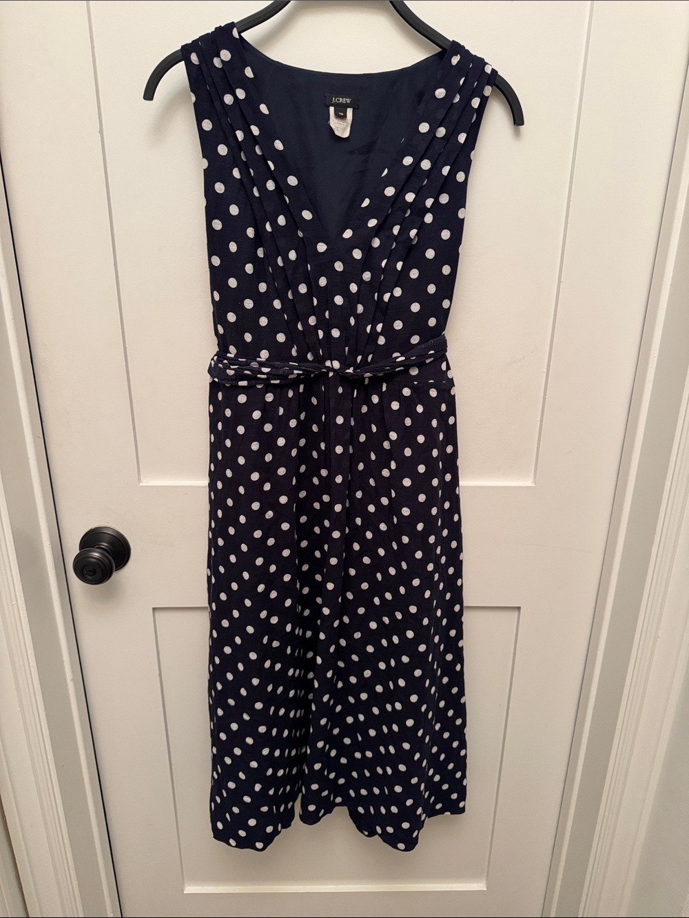 J. Crew Navy and White Polka Dot Sleeveless Jumpsuit